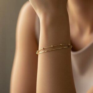 Mia Fiore 14K Gold Plated Sterling Silver Beaded Bracelet 6.5” + Extender NWT